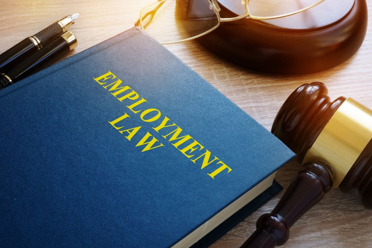 Book on employment law with a gavel.