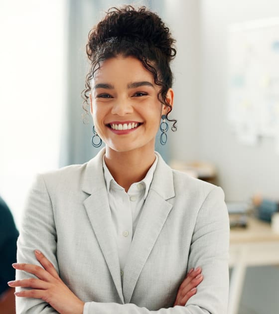 Smiling woman in a professional setting.